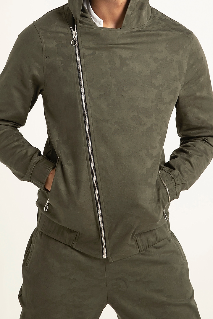 Military Green Jacquard Jogger With Hoodie by Dash and Dot Men at Pernia's Pop Up Shop