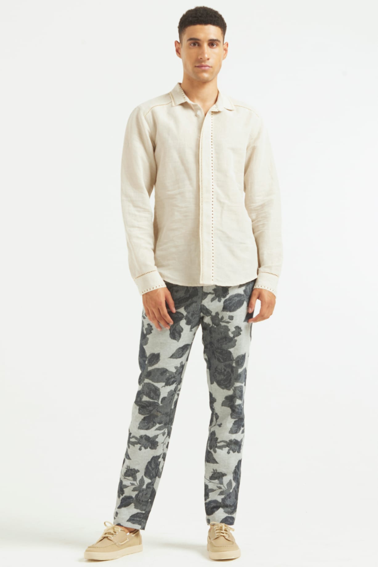 JACQUARD PANTS - Black / White