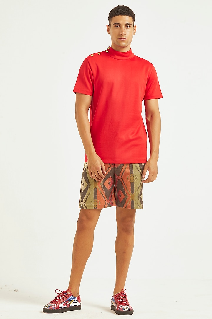 Red Polyester & Cotton T-shirt by Dash and Dot Men