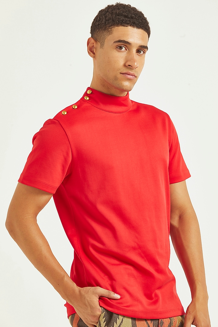 Red Polyester & Cotton T-shirt by Dash and Dot Men at Pernia's Pop Up Shop