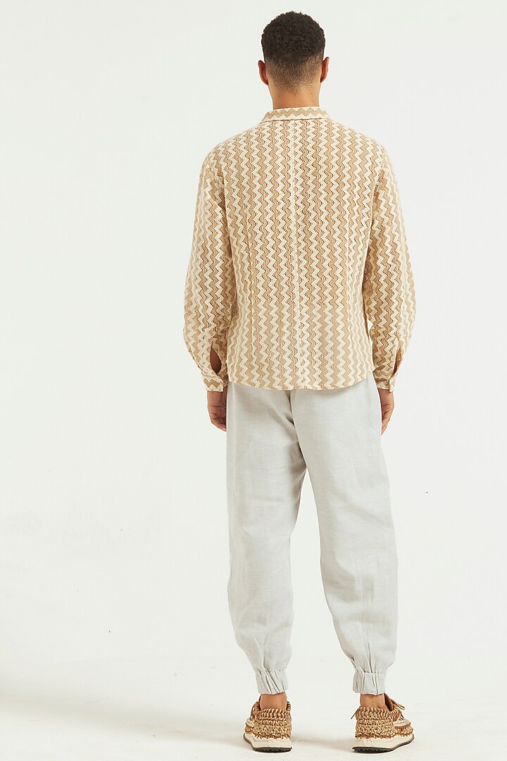 Beige Cotton Chevron Printed Summer Shirt by Dash and Dot Men at Pernia's Pop Up Shop