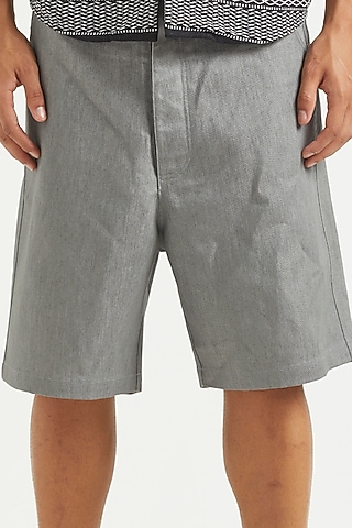 Grey Cotton Polyester Long Shorts by Dash and Dot Men