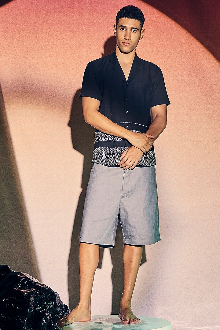 Grey Cotton Polyester Long Shorts by Dash and Dot Men at Pernia's Pop Up Shop