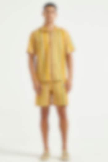 Yellow Linen Printed Co-Ord Set by Dash and Dot Men