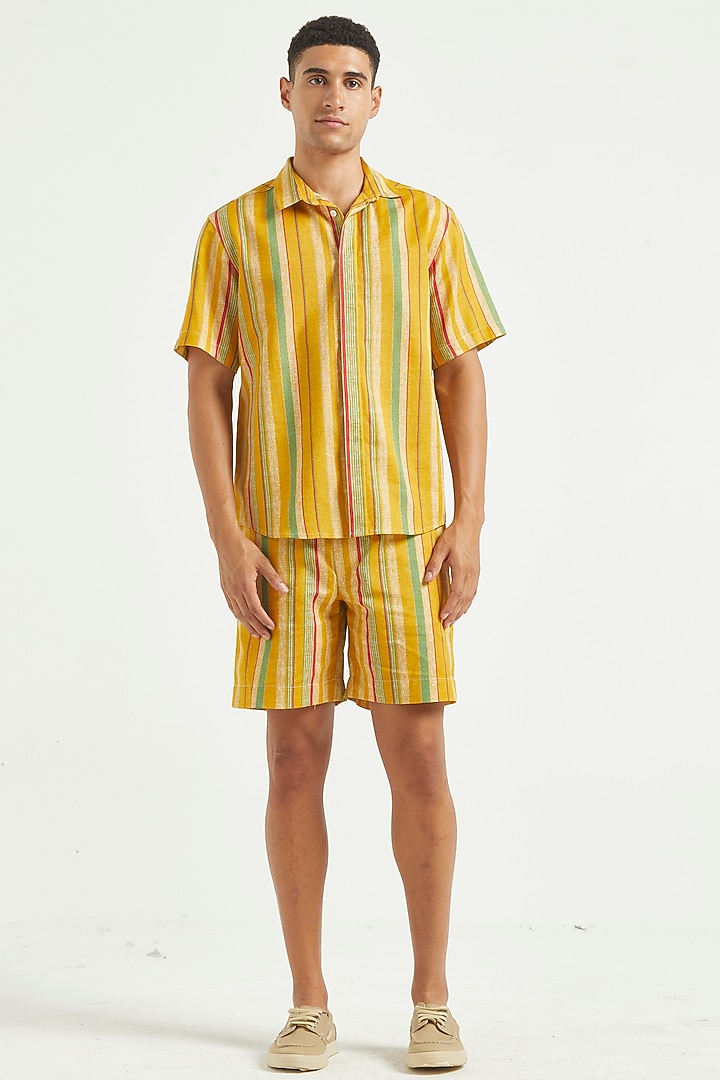 Yellow Linen Shorts by Dash and Dot Men at Pernia's Pop Up Shop