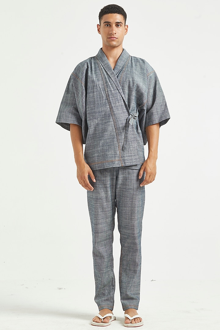 Chambray Blue Cotton Denim Kimono Jacket by Dash and Dot Men