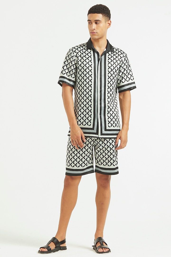 Black Ivory & Grey Printed Co-Ord Set by Dash and Dot Men