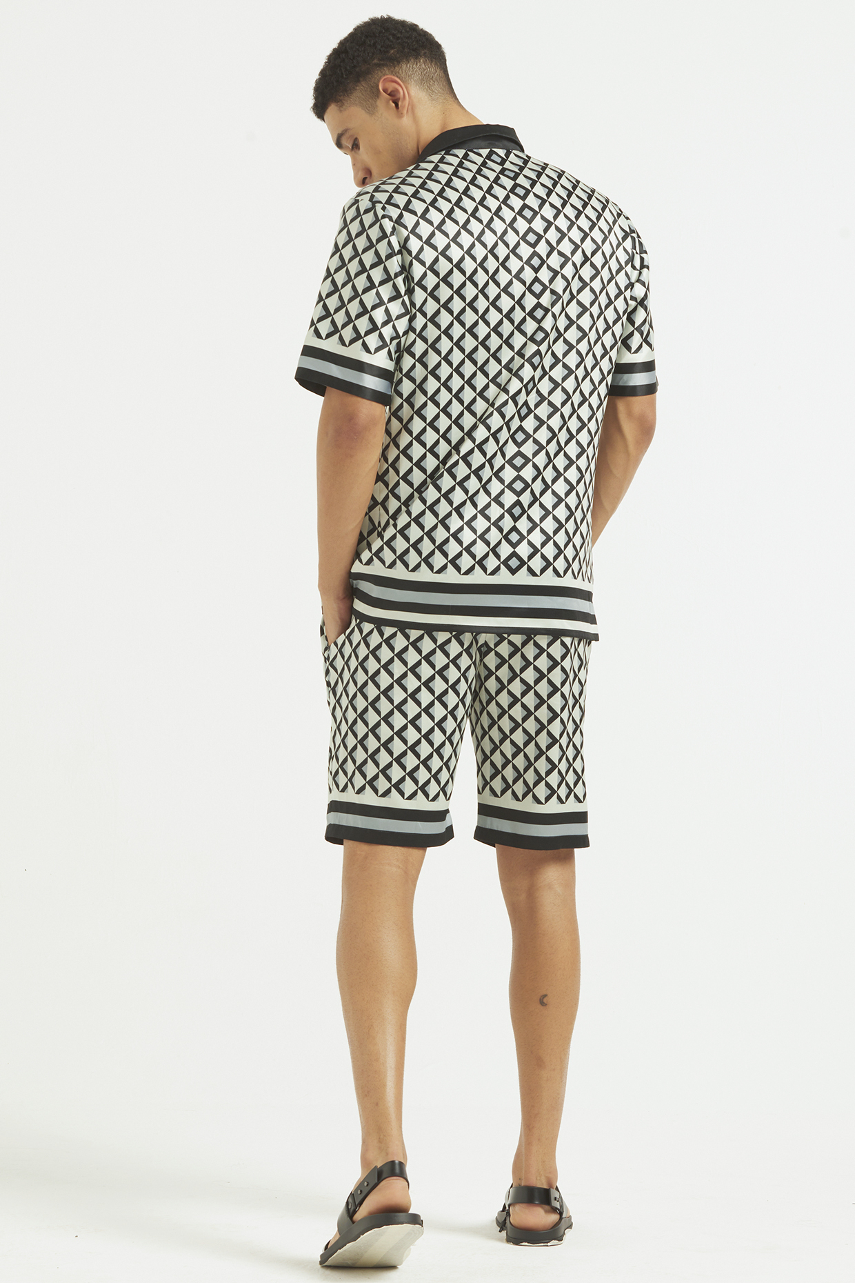 Black Ivory & Grey Printed Co-Ord Set by Dash and Dot Men