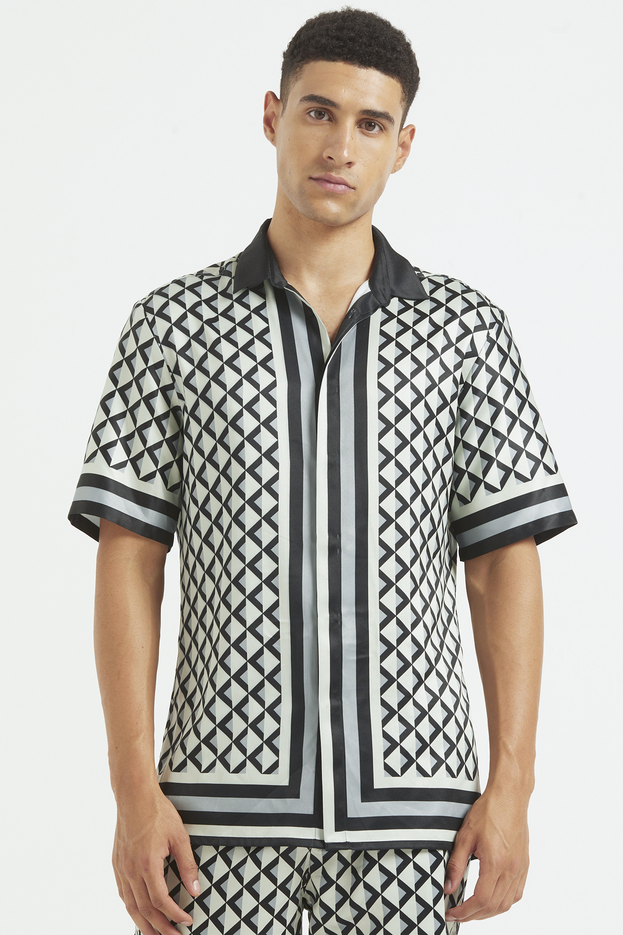Black Ivory & Grey Printed Co-Ord Set by Dash and Dot Men