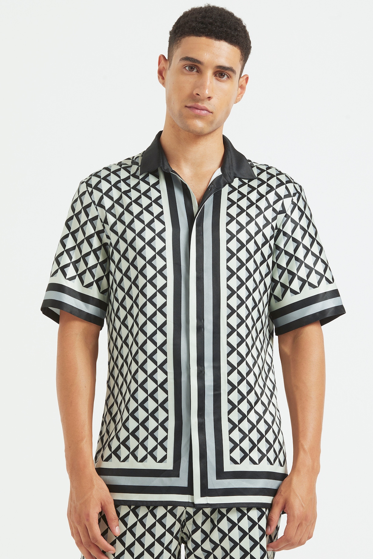 Black Ivory & Grey Printed Co-Ord Set by Dash and Dot Men