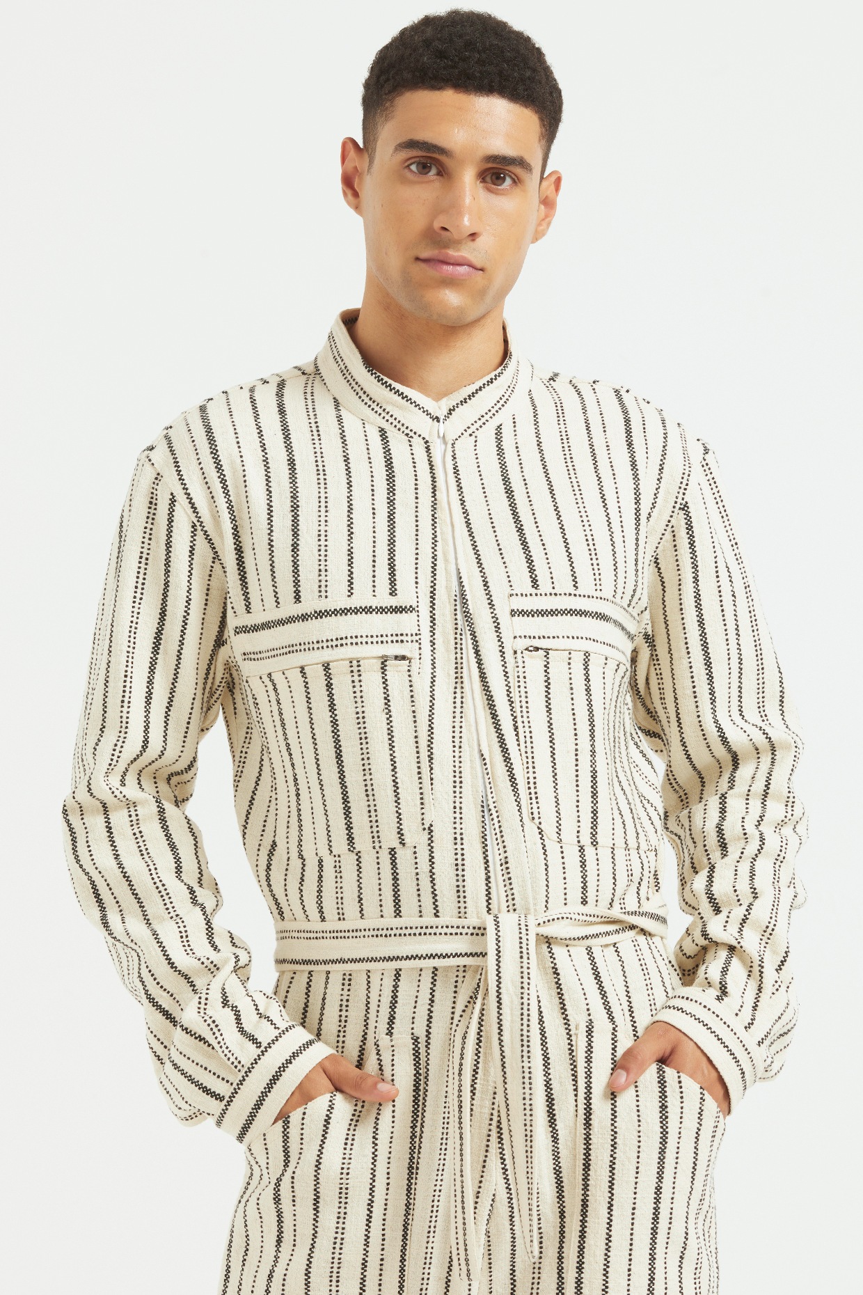 Ivory & Black Striped Jumpsuit Design by Dash and Dot Men at