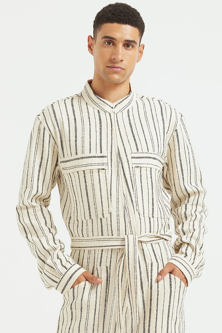 Ivory & Black Striped Jumpsuit by Dash and Dot Men at Pernia's Pop Up Shop