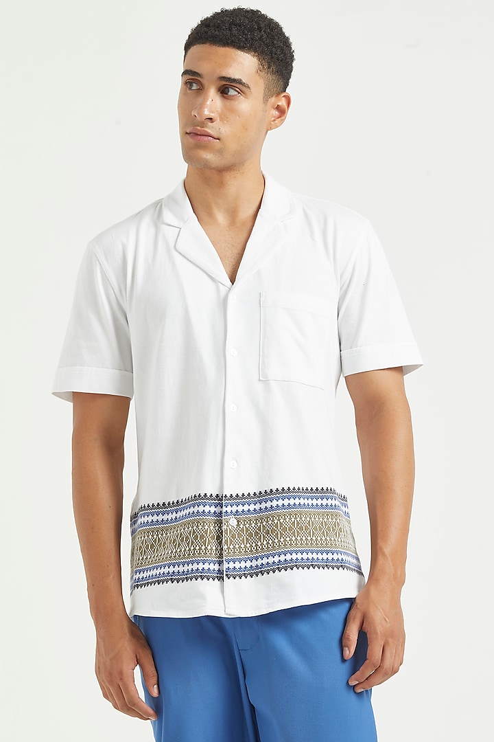 White Cotton Shirt With Cuban Collar by Dash and Dot Men