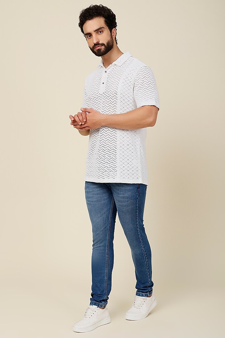 White Cotton Button-Down Shirt by Dash and Dot Men