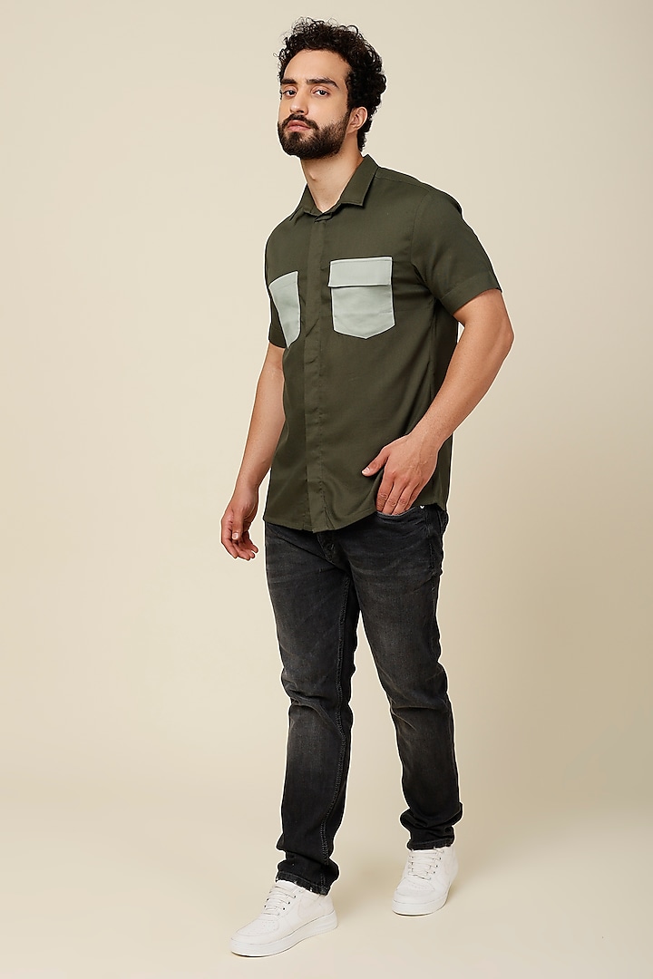 Olive Green Cotton Shirt by Dash and Dot Men