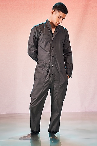 Grey Cotton Jumpsuit by Dash and Dot Men