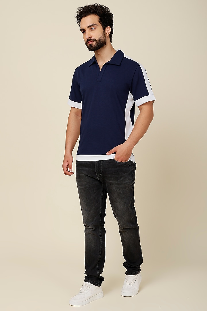 Navy Blue Polyester T-Shirt by Dash and Dot Men