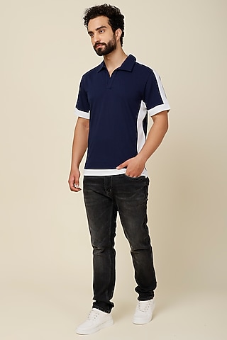 Navy Blue Polyester T-Shirt by Dash and Dot Men