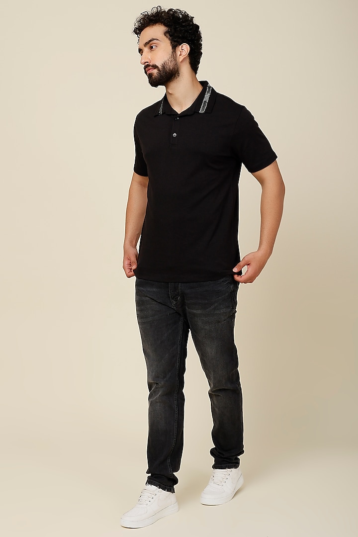 Black Polyester T-Shirt by Dash and Dot Men