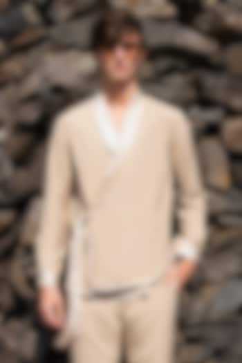 Beige Suiting Fabric Jacket by Dash and Dot Men