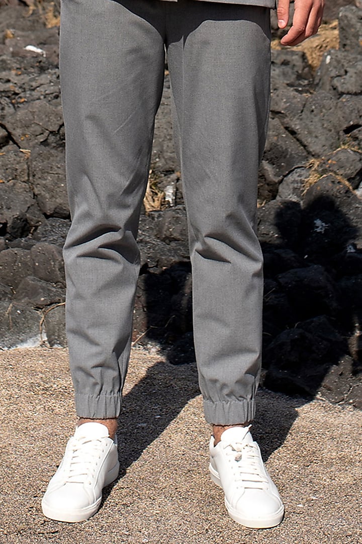 Grey Suiting Jogger Pants by Dash and Dot Men