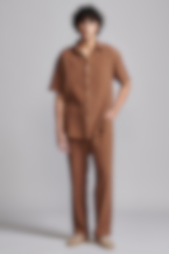 Brown Textured Organic Crinkle Cotton Co-Ord Set by Dash and Dot Men