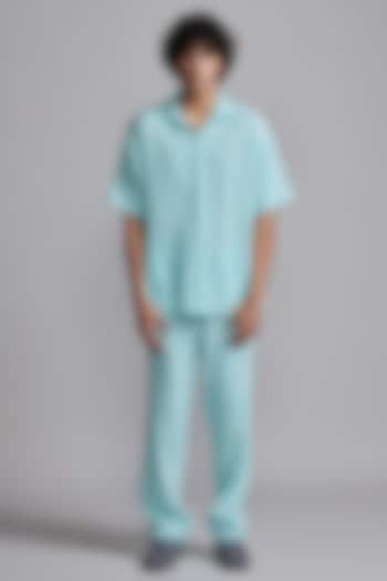 Ice Blue Textured Organic Crinkle Cotton Co-Ord Set by Dash and Dot Men at Pernia's Pop Up Shop