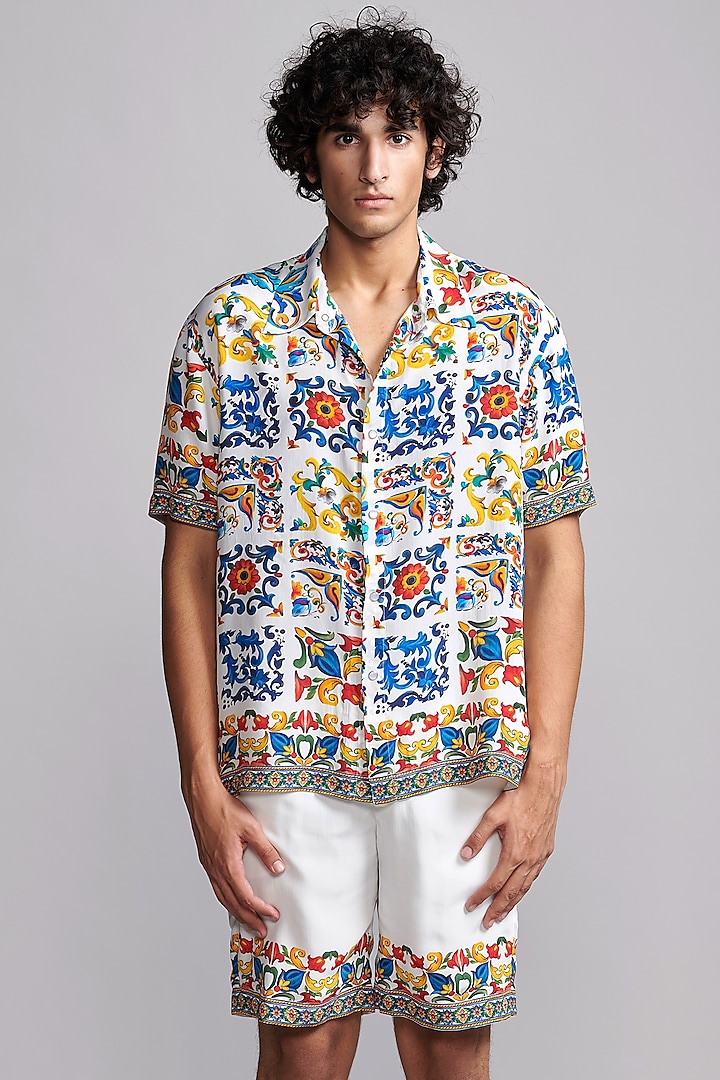 Multi-Colored Viscose Printed Shorts by Dash and Dot Men