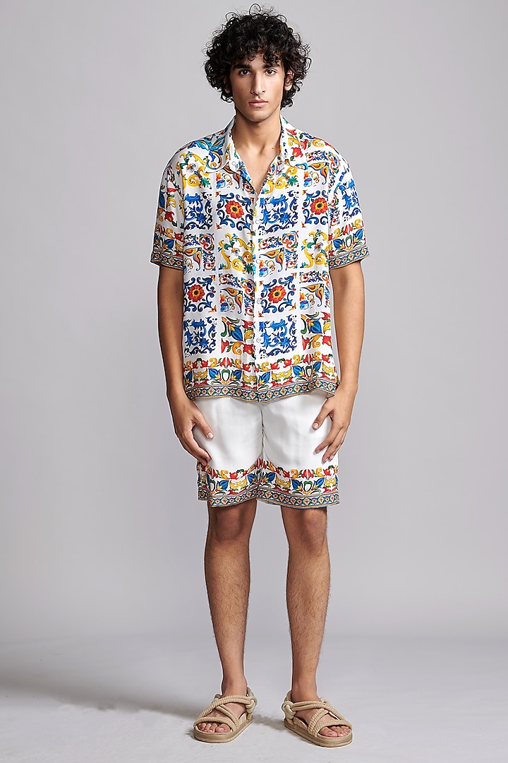 Multi-Colored Viscose Printed Co-Ord Set by Dash and Dot Men