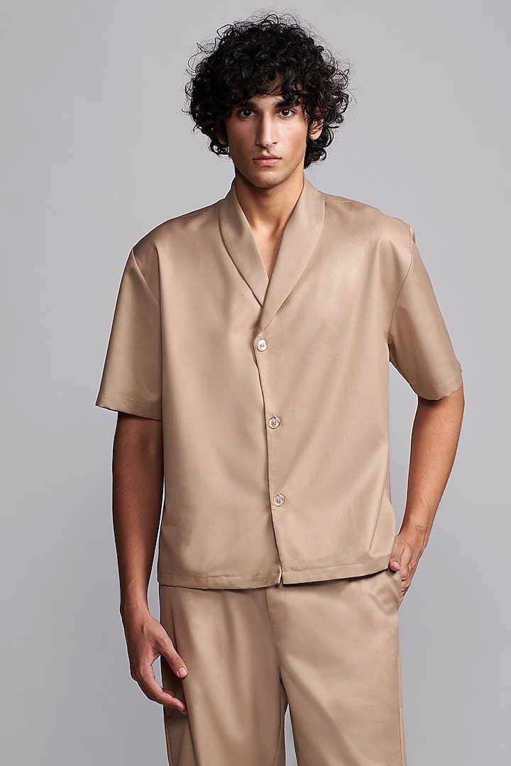 Beige Viscose & Polyester Shirt by Dash and Dot Men