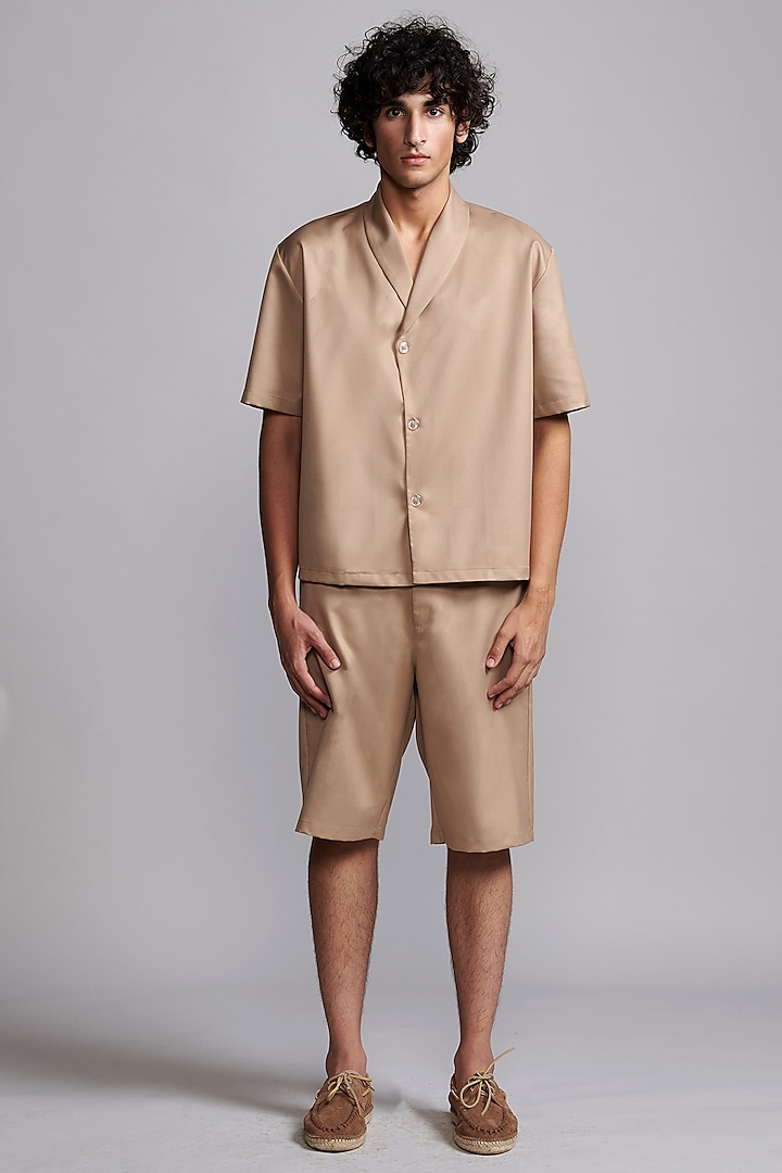 Beige Polyester & Viscose Shorts by Dash and Dot Men