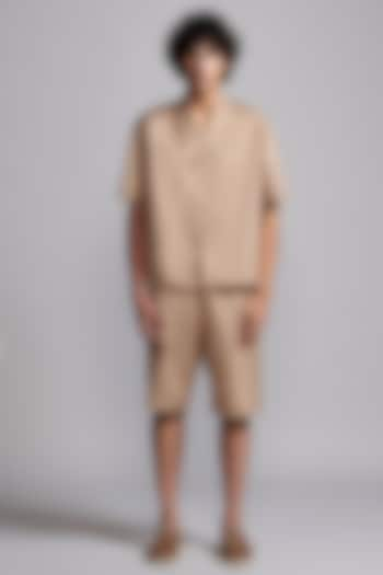 Beige Polyester & Viscose Co-Ord Set by Dash and Dot Men