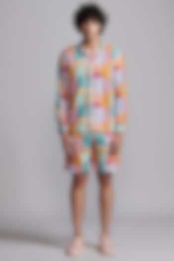 Multi-Colored Linen & Viscose Checkered Printed Shorts by Dash and Dot Men at Pernia's Pop Up Shop