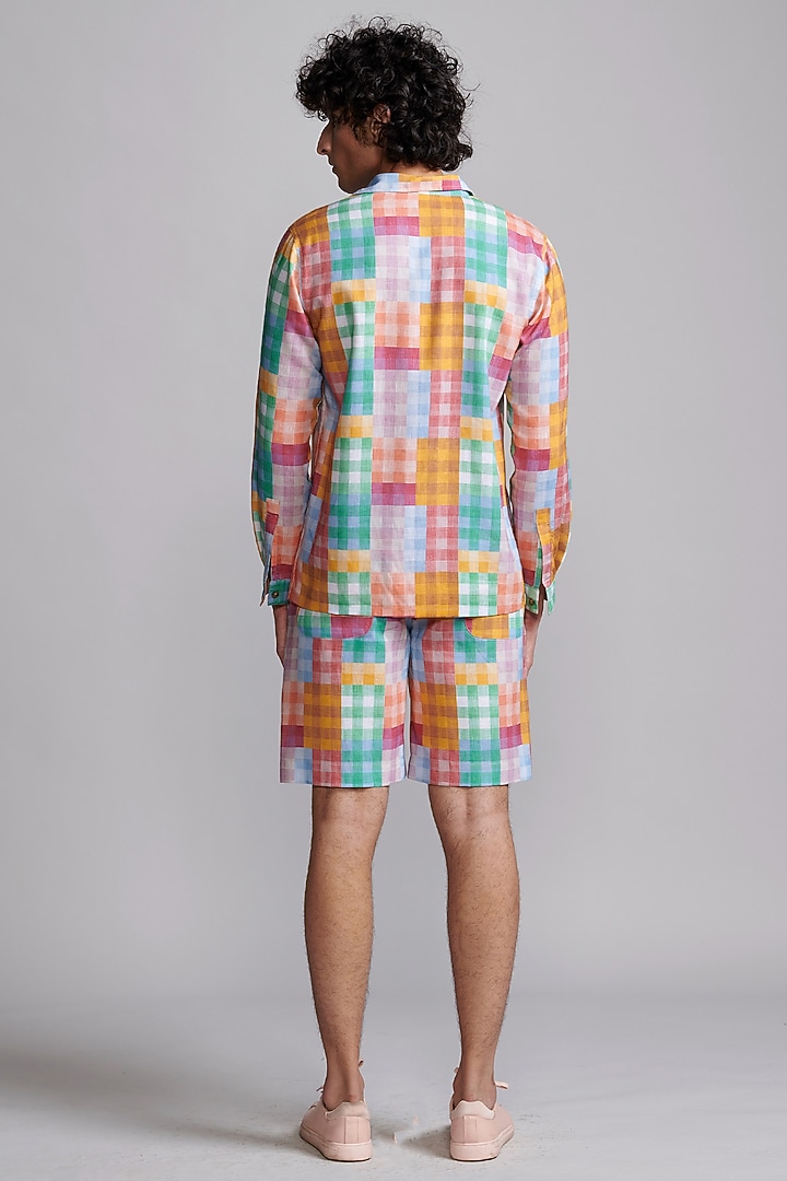 Multi-Colored Linen & Viscose Checkered Printed Shorts by Dash and Dot Men at Pernia's Pop Up Shop