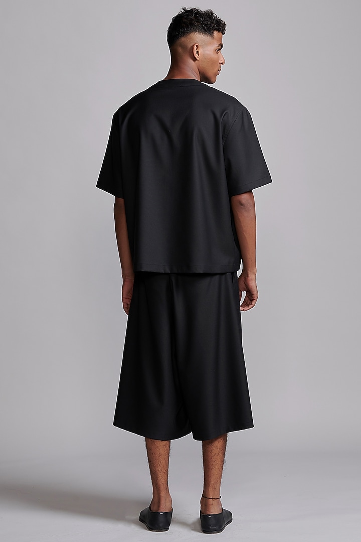 Black Polyester & Viscose Wide-Legged Long Shorts by Dash and Dot Men at Pernia's Pop Up Shop