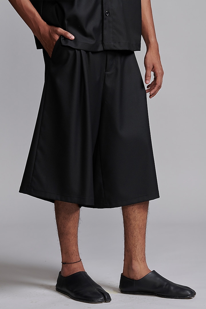 Black Polyester & Viscose Wide-Legged Long Shorts by Dash and Dot Men at Pernia's Pop Up Shop