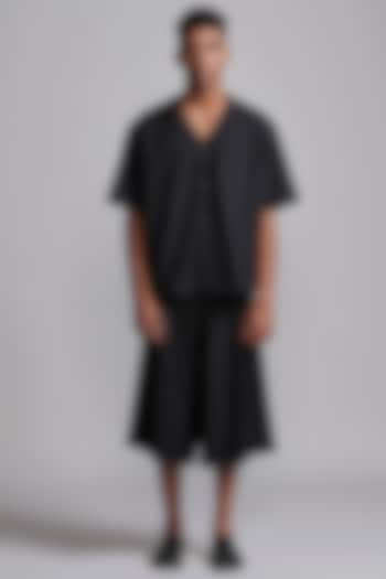 Black Polyester & Viscose Co-Ord Set by Dash and Dot Men