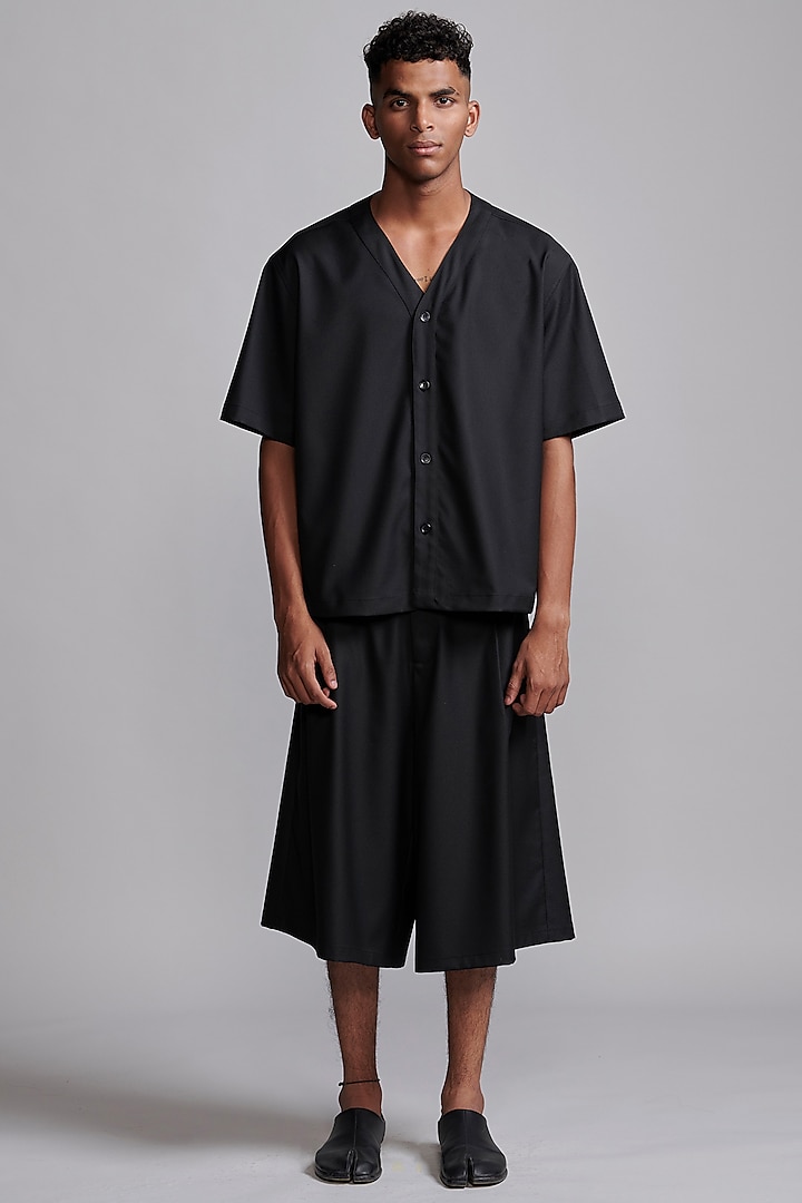 Black Polyester & Viscose Co-Ord Set by Dash and Dot Men