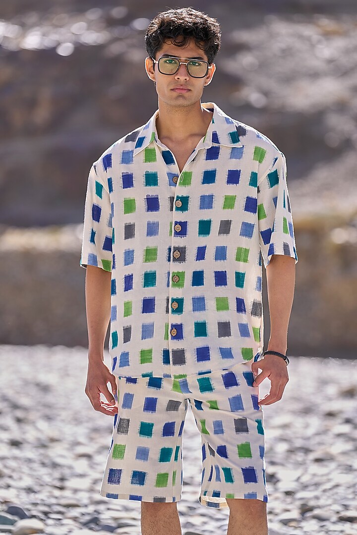 Multi-Colored Organic Cotton Checkered Party Wear Shirt by Dash and Dot Men at Pernia's Pop Up Shop