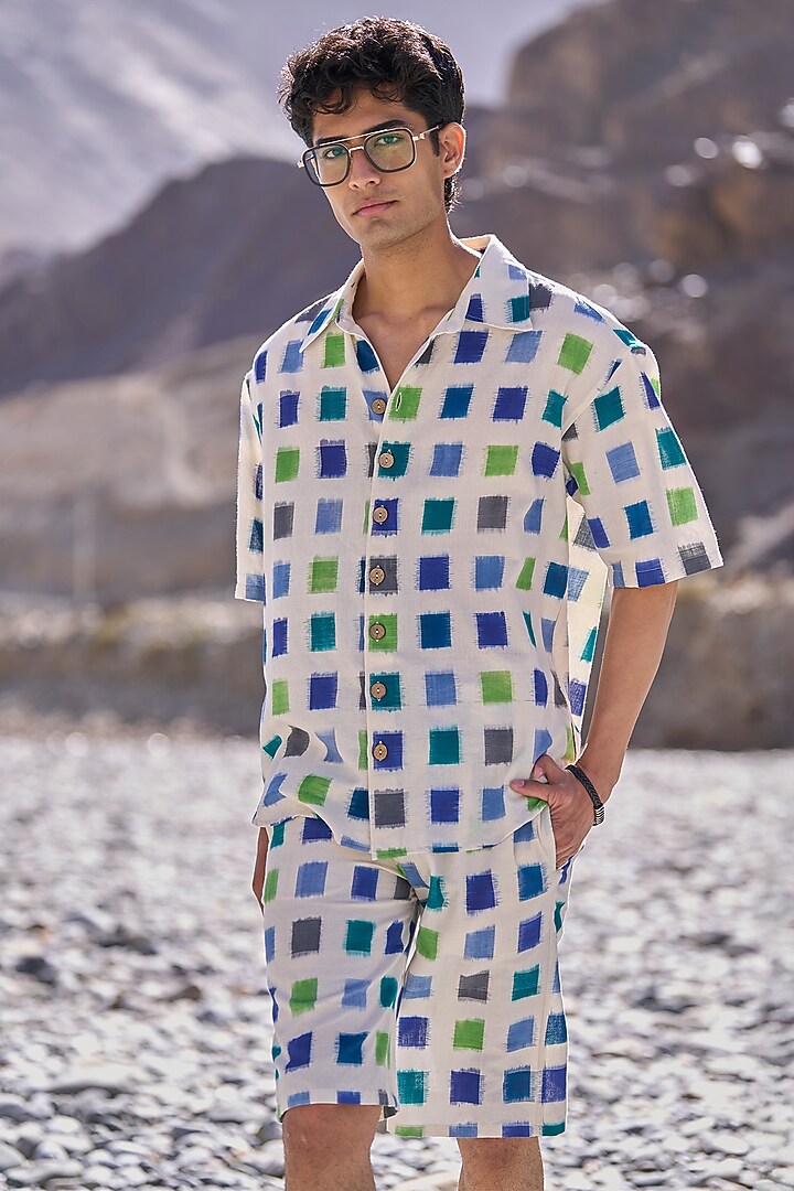 Multi-Colored Organic Cotton Checkered Party Wear Shirt by Dash and Dot Men at Pernia's Pop Up Shop