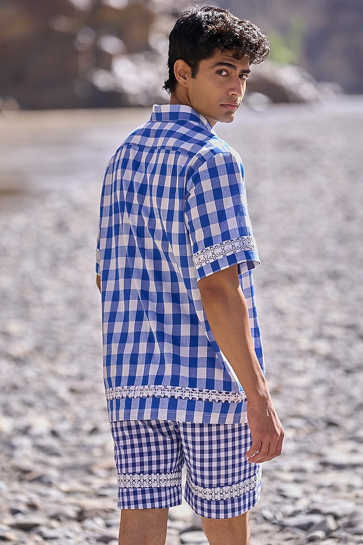 Blue Organic Cotton Checkered Summer Shirt by Dash and Dot Men at Pernia's Pop Up Shop