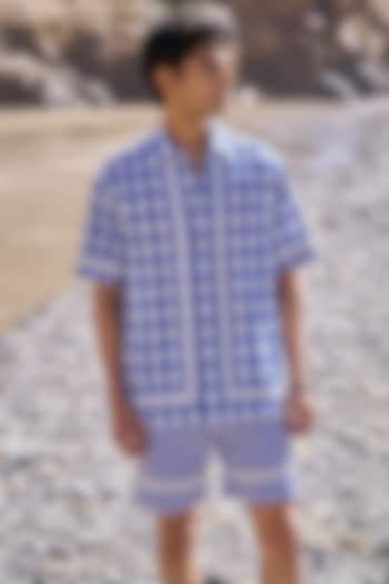 Blue Organic Cotton Checkered Co-Ord Set by Dash and Dot Men at Pernia's Pop Up Shop