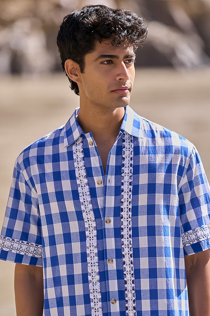 Blue Organic Cotton Checkered Co-Ord Set by Dash and Dot Men at Pernia's Pop Up Shop