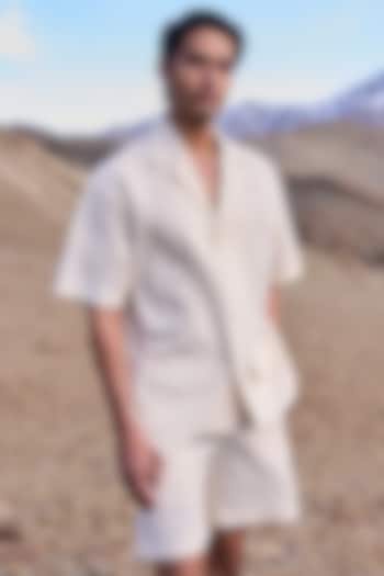 Natural Beige Organic Kora Cotton Schiffli Embroidered Summer Shirt by Dash and Dot Men at Pernia's Pop Up Shop