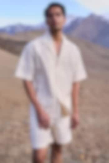 Natural Beige Organic Kora Cotton Embroidered Co-Ord Set by Dash and Dot Men at Pernia's Pop Up Shop