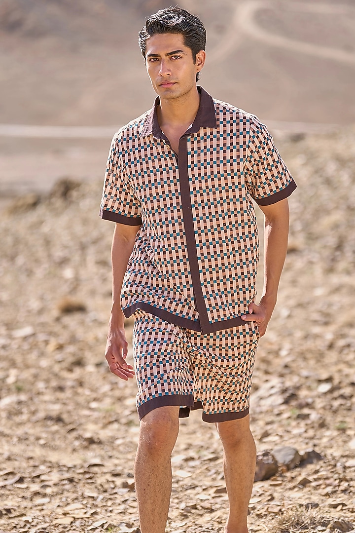 Multi-Colored Organic Cotton Poplin Geometric Printed Shorts by Dash and Dot Men