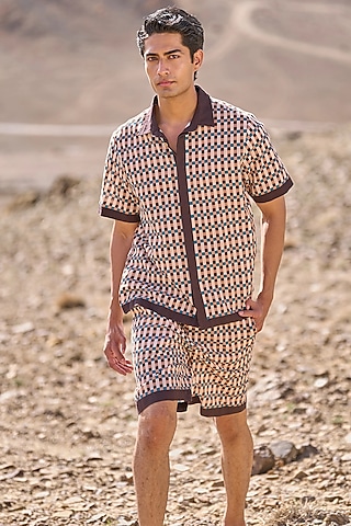 Multi-Colored Organic Cotton Poplin Geometric Printed Shorts by Dash and Dot Men