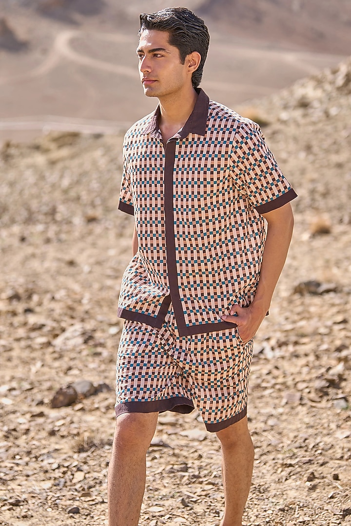 Multi-Colored Organic Cotton Poplin Geometric Printed Shorts by Dash and Dot Men at Pernia's Pop Up Shop