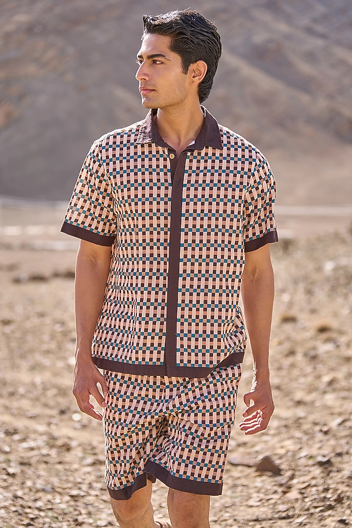 Multi-Colored Organic Cotton Poplin Printed Co-Ord Set by Dash and Dot Men