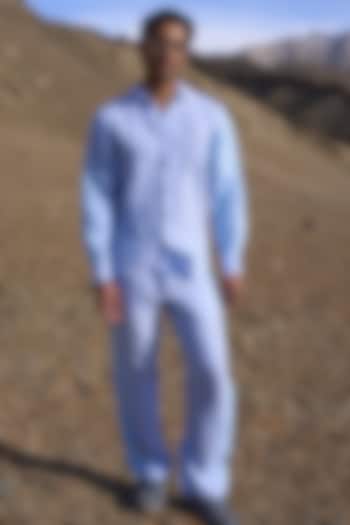 Blue Linen Color-Blocked Co-Ord Set by Dash and Dot Men